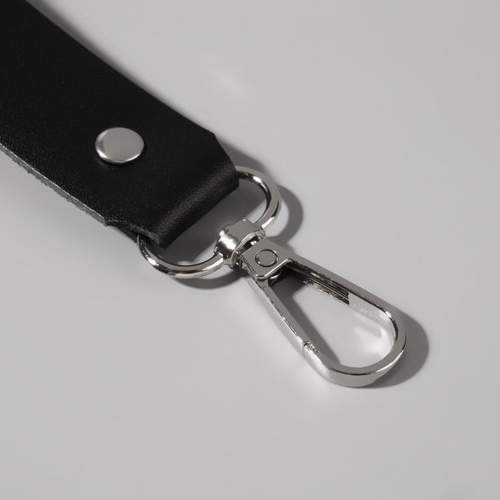 Ручка для сумки из натуральной кожи, с карабинами, 30 ± 2 см × 2,5 см, цвет чёрный/серебряный Ручка для сумки из натуральной кожи, с карабинами, 30 ± 2 см × 2,5 см, цвет чёрный/серебряный