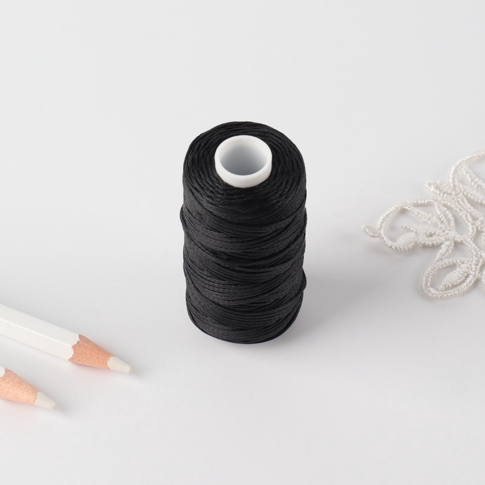 Нитки вощёные, плетёные, плоские, 210D/16, 1 мм, 50 &plusmn; 2 м, цвет чёрный