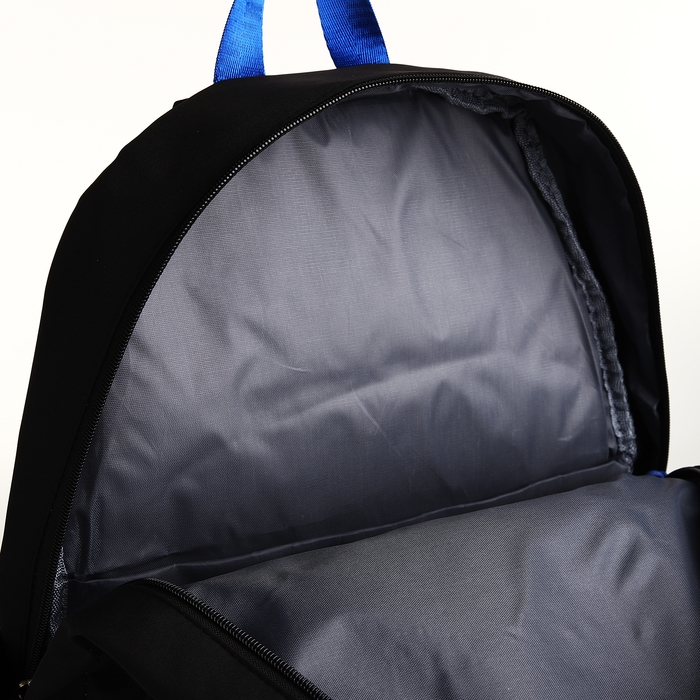 Рюкзак школьный из текстиля на молнии, 5 карманов, цвет чёрный/синий