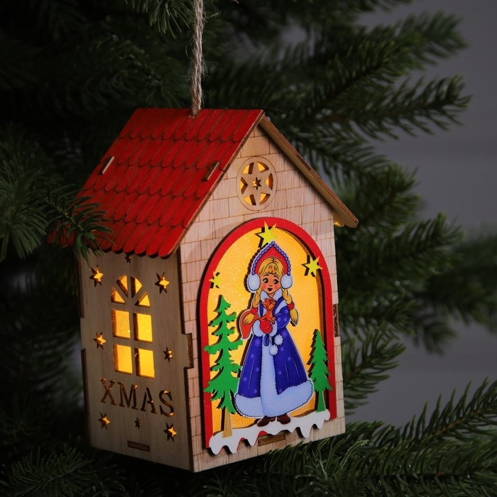 Ёлочная игрушка «Домик со Снегурочкой», от батареек, свечение тёплое белое Ёлочная игрушка «Домик со Снегурочкой», от батареек, свечение тёплое белое