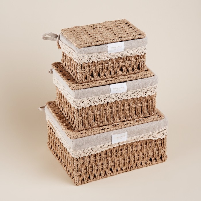 Набор плетеных корзин для хранения ручной работы SL Home, 3 шт Набор плетеных корзин для хранения ручной работы SL Home, 3 шт