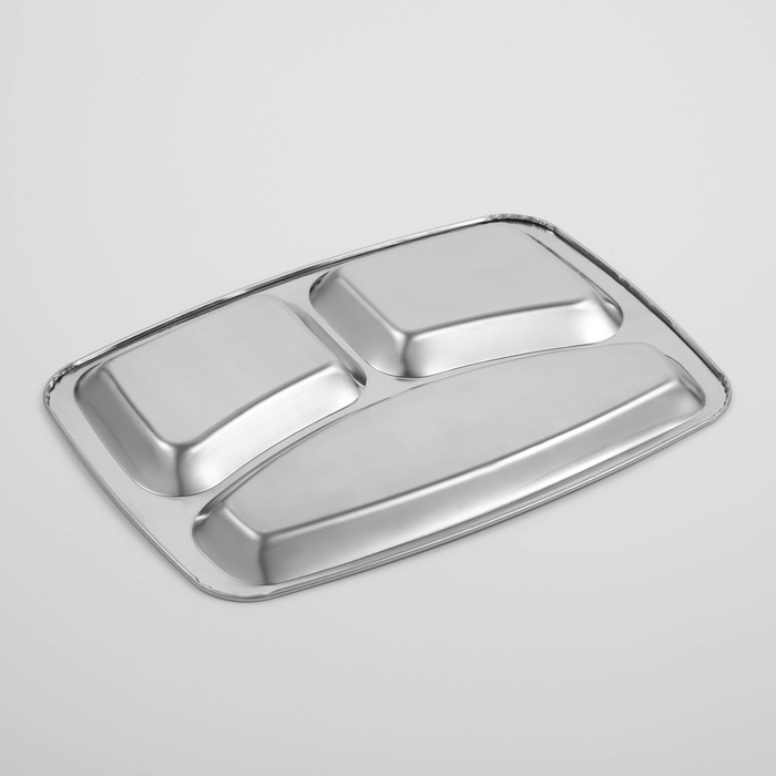 Поднос из нержавеющей стали, 3 секции, 29×21×1,5 см Поднос из нержавеющей стали, 3 секции, 29×21×1,5 см