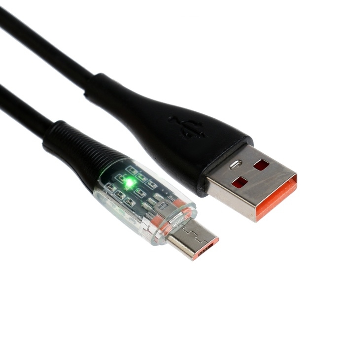 Кабель, 2 А, MicroUSB  - USB, прозрачный, TPE оплётка, 1 м, чёрный Кабель, 2 А, MicroUSB  - USB, прозрачный, TPE оплётка, 1 м, чёрный