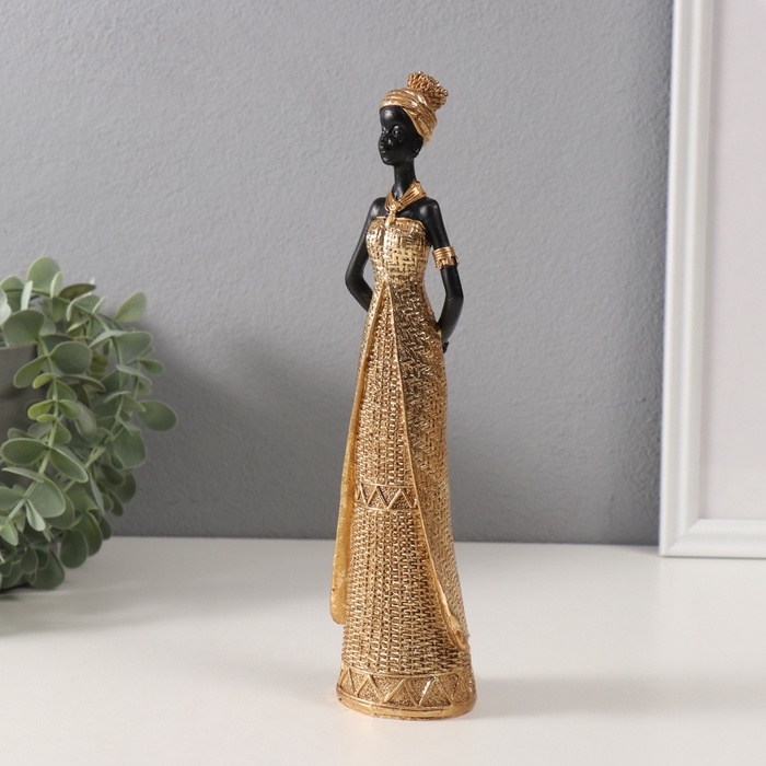 Сувенир полистоун "Африканка в плетёном платье" золото 8х6,5х27 см