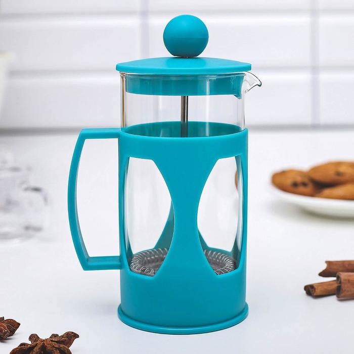 Чайник заварочный френч - пресс Доляна «Оливер», 350 мл, стекло, цвет бирюзовый Чайник заварочный френч - пресс Доляна «Оливер», 350 мл, стекло, цвет бирюзовый