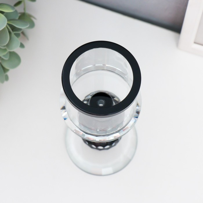 Подсвечник стекло на 1 свечу Подсвечник стекло на 1 свечу "Кристалл шар" чёрные вставки 18,3х7х7 см