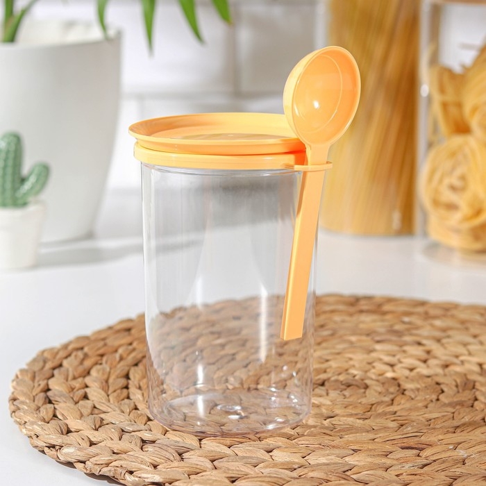 Банка для сыпучих продуктов, 700 мл, с ложкой, прозрачная, крышка МИКС Банка для сыпучих продуктов, 700 мл, с ложкой, прозрачная, крышка МИКС