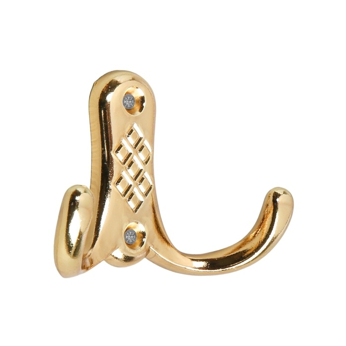 Крючок мебельный ТУНДРА TKD024, двухрожковый, золото Крючок мебельный ТУНДРА TKD024, двухрожковый, золото