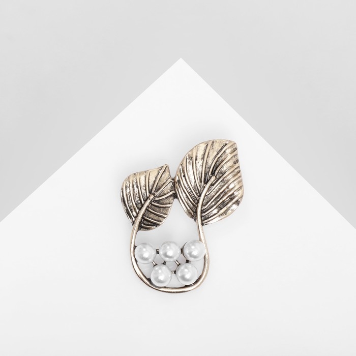 Брошь «Жемчужная лунка», цвет белый в чернёном золоте Брошь «Жемчужная лунка», цвет белый в чернёном золоте