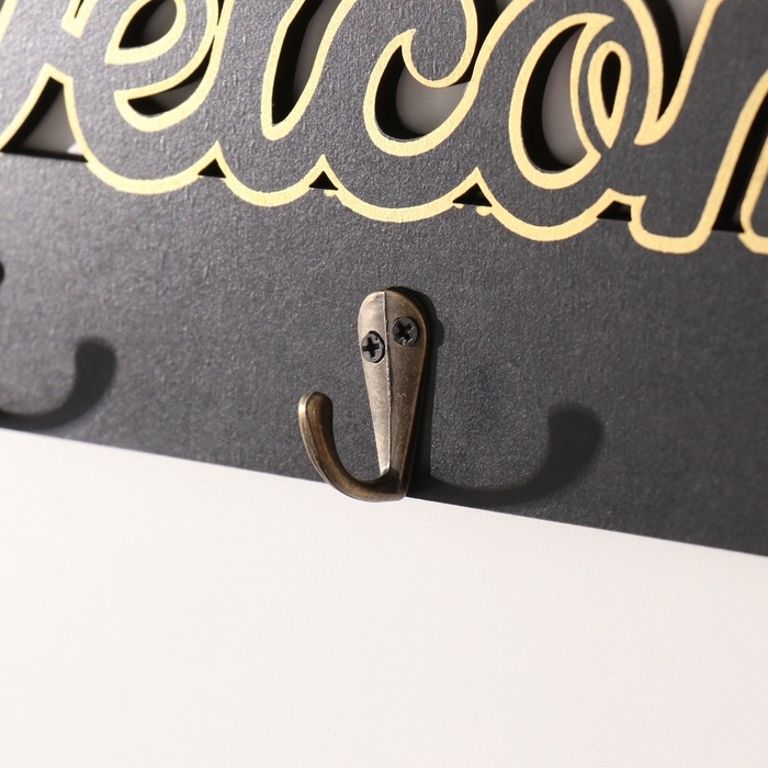 Крючки декоративные дерево Крючки декоративные дерево "Добро пожаловать" чёрный с золотом 3х29,5х10,5 см