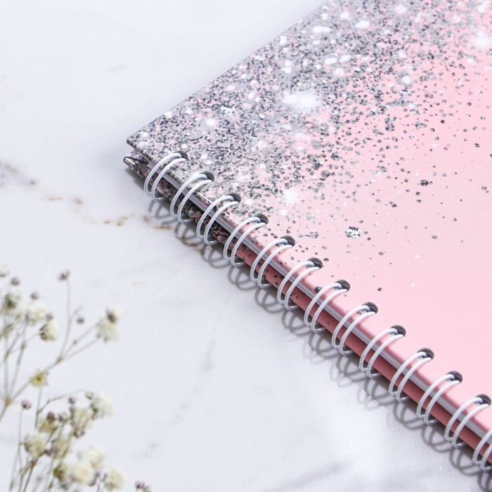 Книга пожеланий на свадьбу «Розовая с блёстками», на пружине.