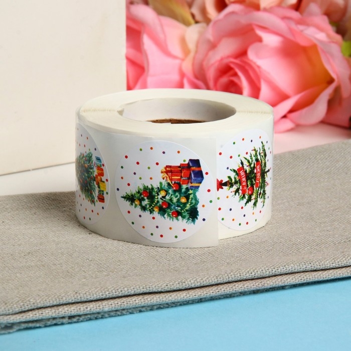 Новый год. Наклейки в рулоне Новый год. Наклейки в рулоне "Елочки", 500 шт, 3,8 х 3,8 см