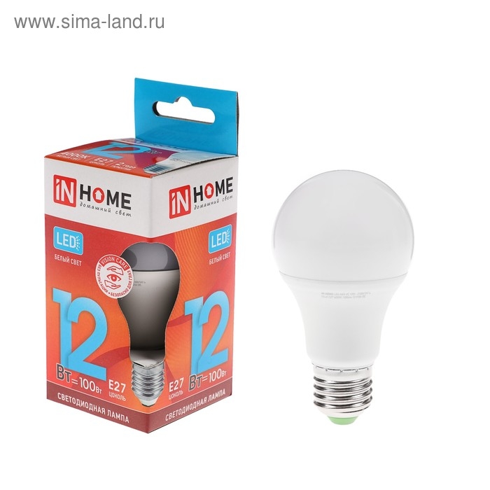 Лампа светодиодная IN HOME LED-A60-VC, Е27, 12 Вт, 230 В, 4000 К, 1140 Лм Лампа светодиодная IN HOME LED-A60-VC, Е27, 12 Вт, 230 В, 4000 К, 1140 Лм