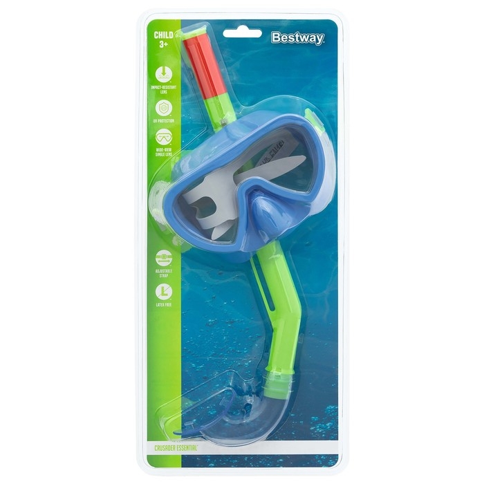 Набор для плавания Essential Lil' Glider: маска, трубка, от 3 лет, обхват 48-52 см, цвет МИКС, 24036 Bestway Набор для плавания Essential Lil' Glider: маска, трубка, от 3 лет, обхват 48-52 см, цвет МИКС, 24036 Bestway