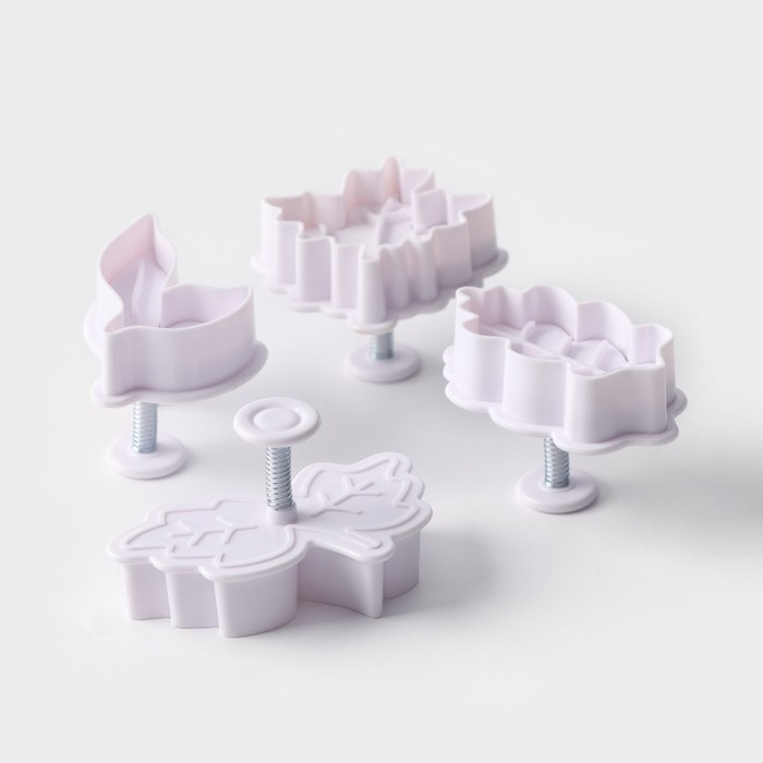 Набор плунжеров кондитерских Доляна «Листва», 4 шт, цвет белый Набор плунжеров кондитерских Доляна «Листва», 4 шт, цвет белый