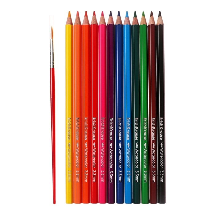 Карандаши акварельные 12 цветов ErichKrause Safari, шестигранные, с кисточкой, европодвес Карандаши акварельные 12 цветов ErichKrause Safari, шестигранные, с кисточкой, европодвес
