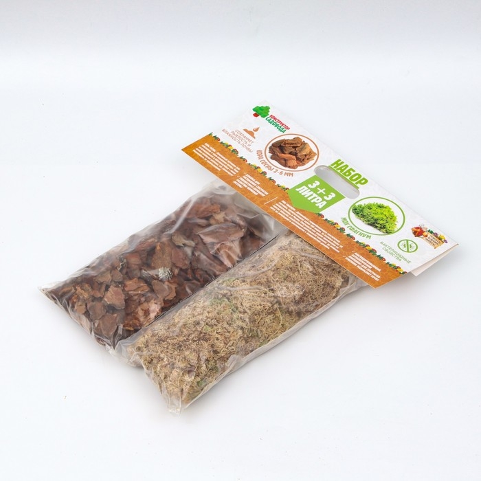 Набор для орхидей Кора сосны 2-6 фр  + Мох сфагнум  Набор для орхидей Кора сосны 2-6 фр  + Мох сфагнум "Рецепты Дедушки Никиты" 3+3 л.