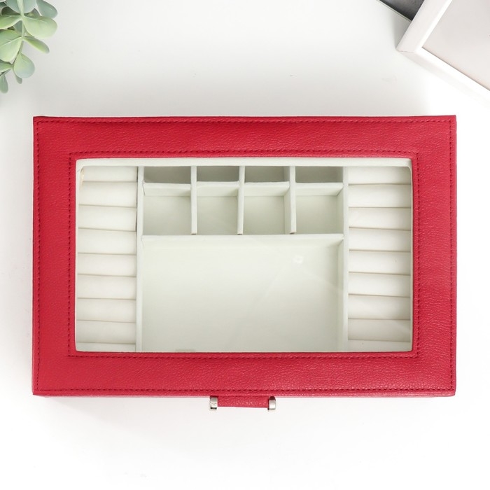 Шкатулка кожзам для украшений  Шкатулка кожзам для украшений "Хэмптонс" красная 5,5х27х18 см