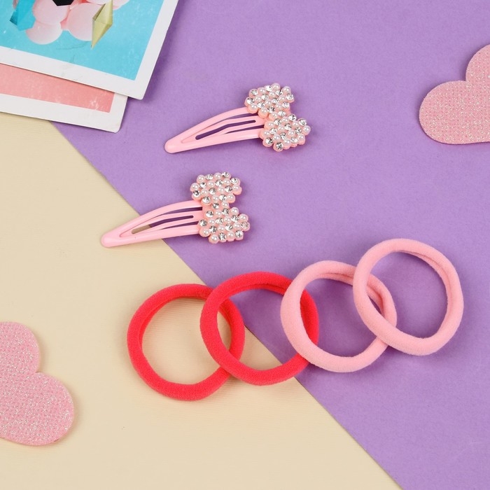 Набор для волос Набор для волос "Лили" (4 резинки 4 см, 2 невидимки 5 см) бантики, розовый