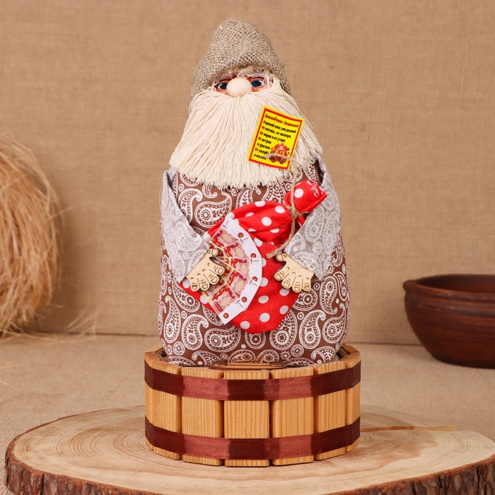 Домовой-копилка Домовой-копилка "Афанасий с мешком", на бочке, 28х15х12 см