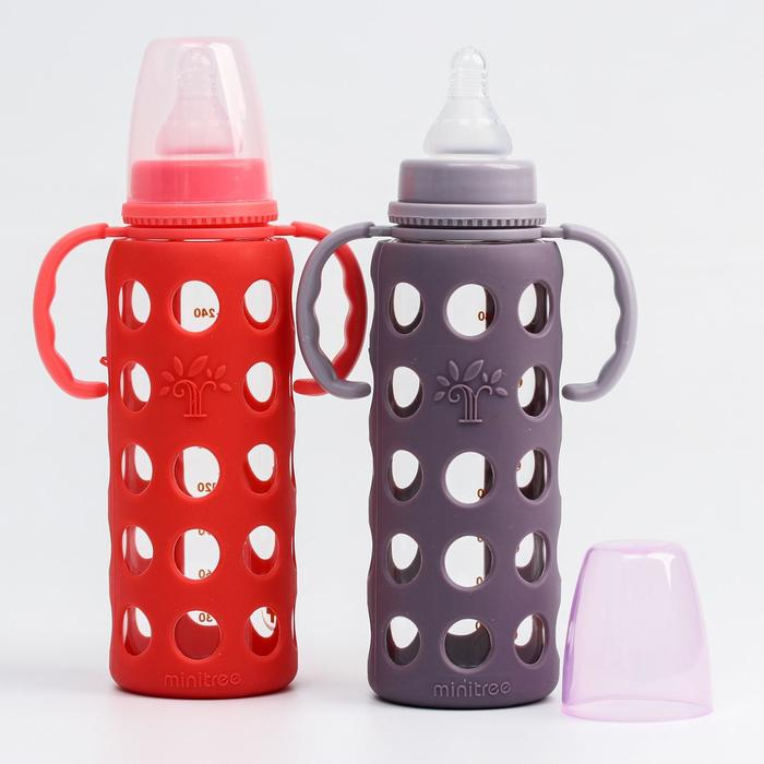 Бутылочка в силиконовом чехле, стекло, классическое горло, +6мес., 240мл., цвет МИКС для девочки Бутылочка в силиконовом чехле, стекло, классическое горло, +6мес., 240мл., цвет МИКС для девочки