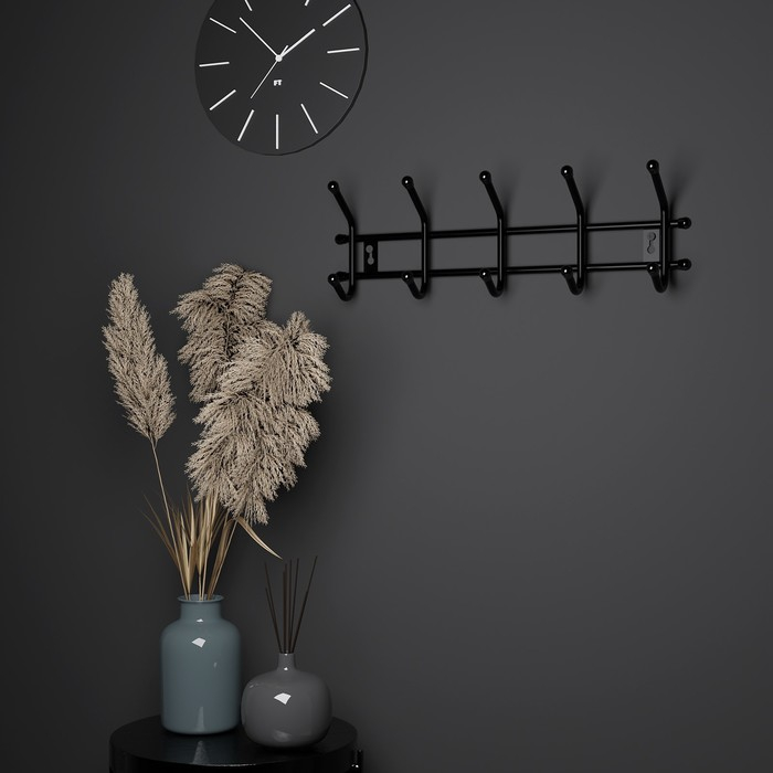 Вешалка настенная на 5 крючков «Уют 5», цвет чёрный Вешалка настенная на 5 крючков «Уют 5», цвет чёрный