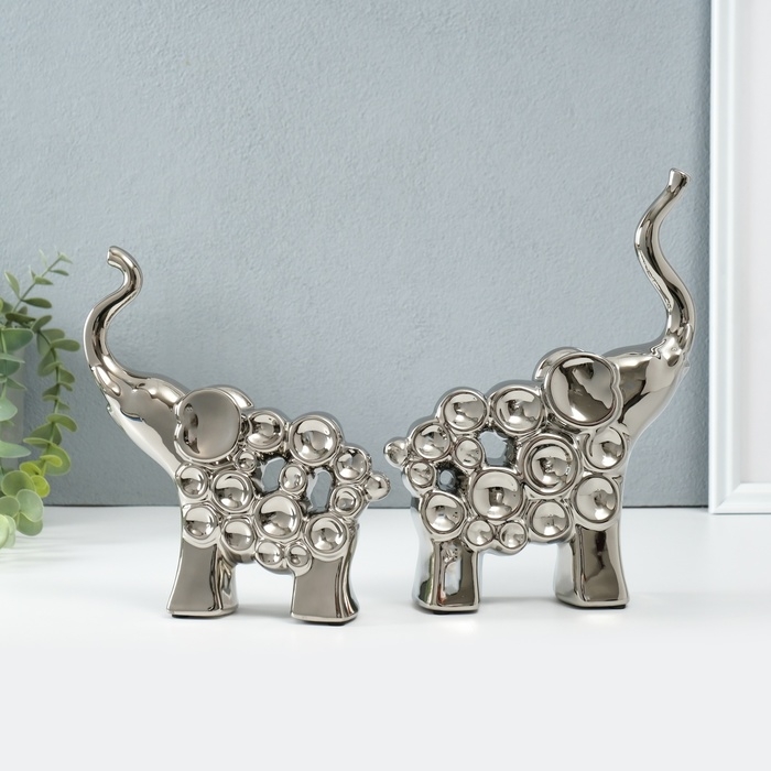 Сувенир керамика Сувенир керамика "Два слона - пузырьки" серебро набор 2 шт 4х17х18 5х16,5х22 см