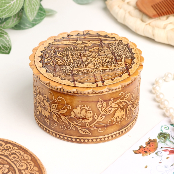 Шкатулка  Шкатулка "Деревянная церковь" , 80 х 40 мм, береста