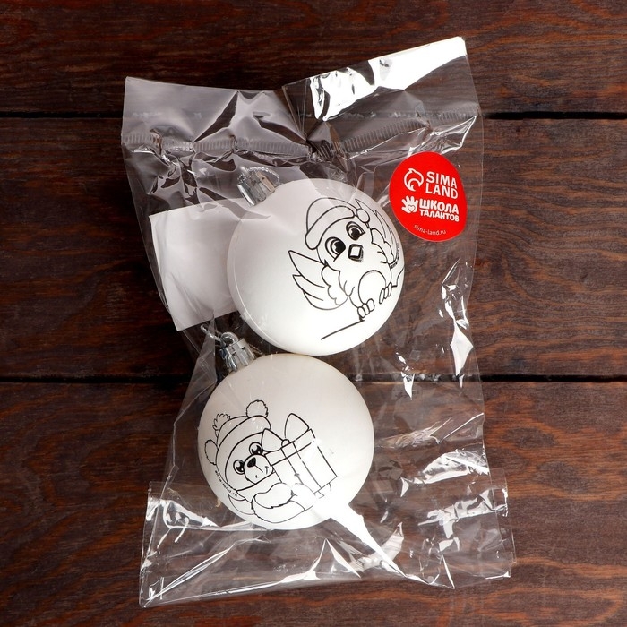 Ёлочное украшение под раскраску на новый год «Мишка и снегирь», 2 шт, d=5.5 см, новогодний набор для творчества Ёлочное украшение под раскраску на новый год «Мишка и снегирь», 2 шт, d=5.5 см, новогодний набор для творчества