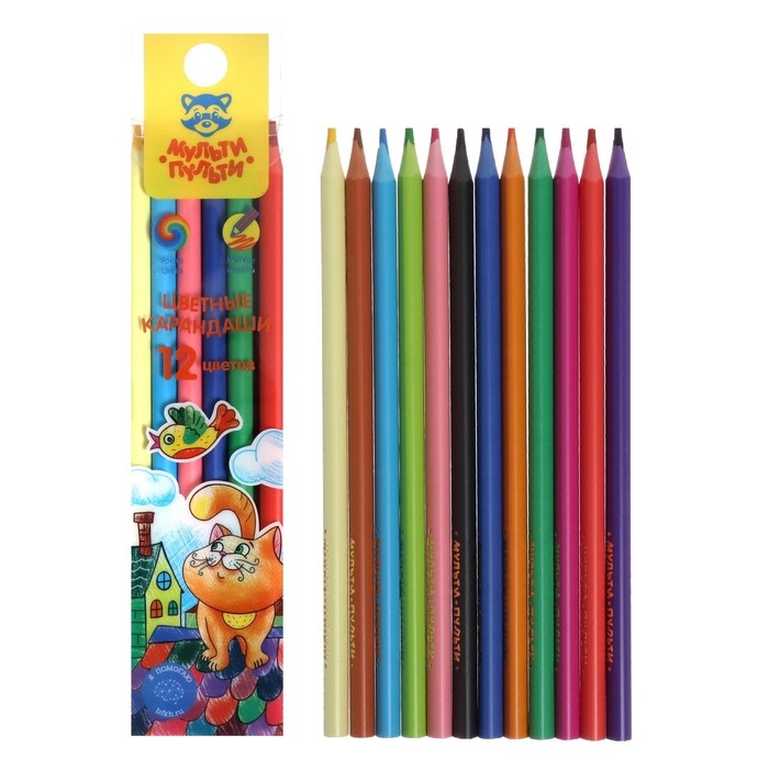 Карандаши 12 цветов Мульти-Пульти Карандаши 12 цветов Мульти-Пульти "Кот на крыше", пластиковые, европодвес