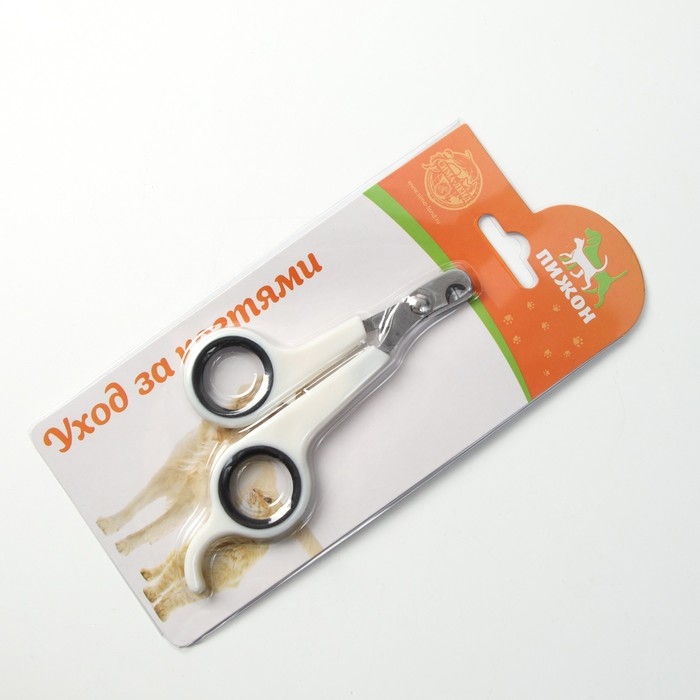 Ножницы-когтерезы с упором для пальца, отверстие 6 мм, белые с чёрным Ножницы-когтерезы с упором для пальца, отверстие 6 мм, белые с чёрным