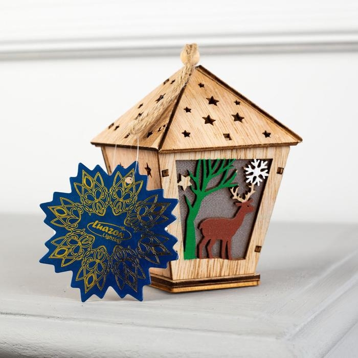 Ёлочная игрушка «Фонарь с оленем», от батареек, свечение тёплое белое Ёлочная игрушка «Фонарь с оленем», от батареек, свечение тёплое белое