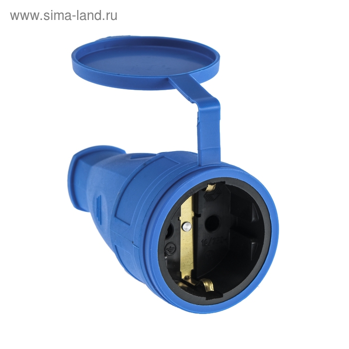 Розетка переносная 16-005, 16 А, 250 В, IP44, с з/к, с заглушкой, каучук, синяя Розетка переносная 16-005, 16 А, 250 В, IP44, с з/к, с заглушкой, каучук, синяя