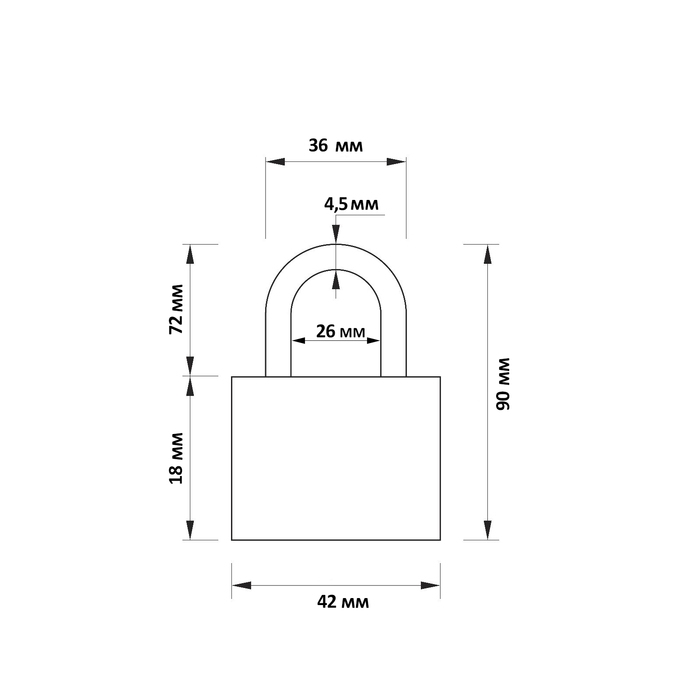 Замок навесной, тип 1, 42х90 мм, 3 ключа