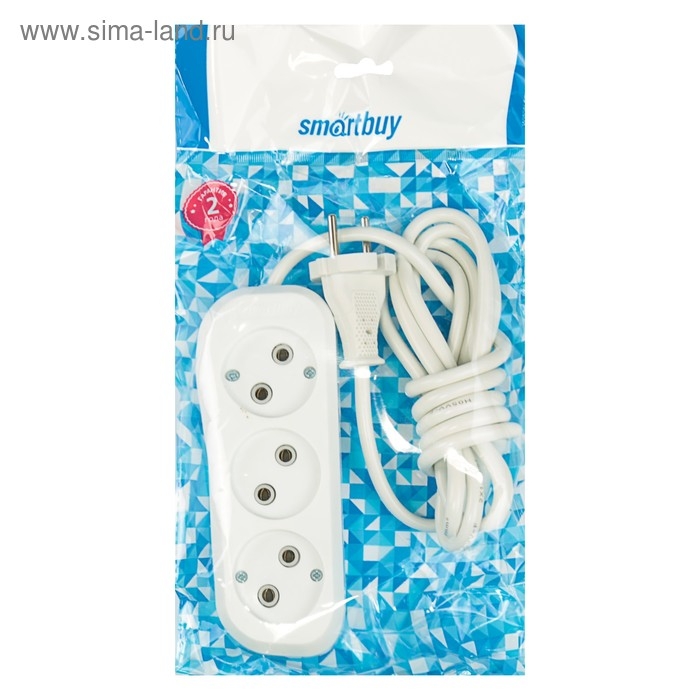 Удлинитель Smartbuy, 3 розетки, 2 м, 10 А, 2200 Вт, ПВС 2х1 мм2, без з/к, белый Удлинитель Smartbuy, 3 розетки, 2 м, 10 А, 2200 Вт, ПВС 2х1 мм2, без з/к, белый