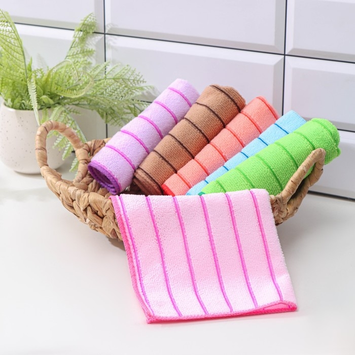 Салфетка для уборки Доляна «Полоски», микрофибра, 29×29 см, цвет МИКС Салфетка для уборки Доляна «Полоски», микрофибра, 29×29 см, цвет МИКС