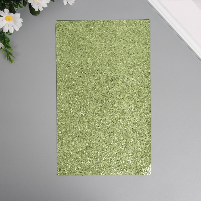 Лист для творчества иск.кожа Лист для творчества иск.кожа "Крупные блёстки" светло-зелёный лист 33х20 см толщина 0,84 мм 104805