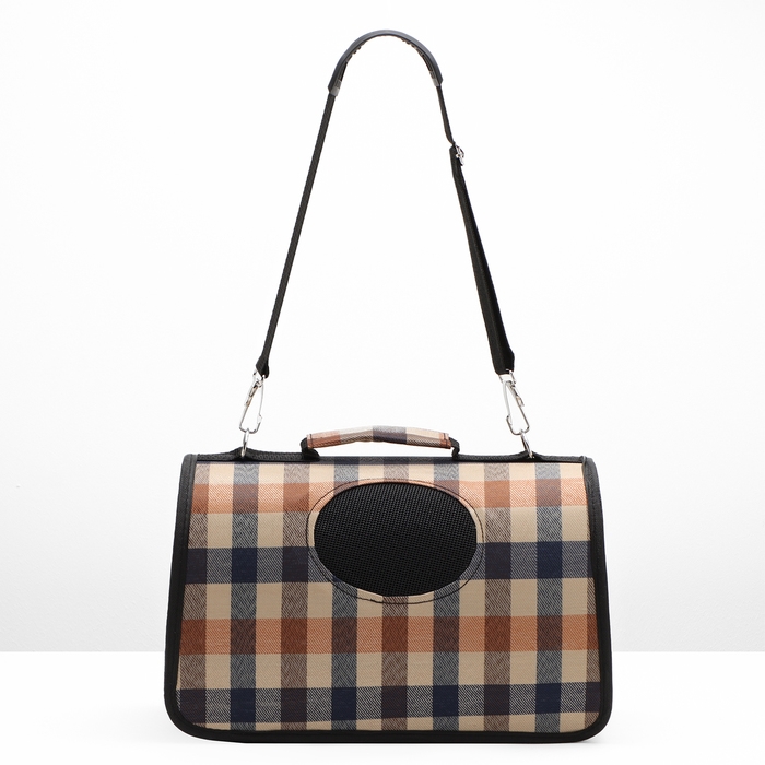 Сумка-переноска каркасная со шторкой, размер S, 37 х 20х 24 см, клетчатая Сумка-переноска каркасная со шторкой, размер S, 37 х 20х 24 см, клетчатая