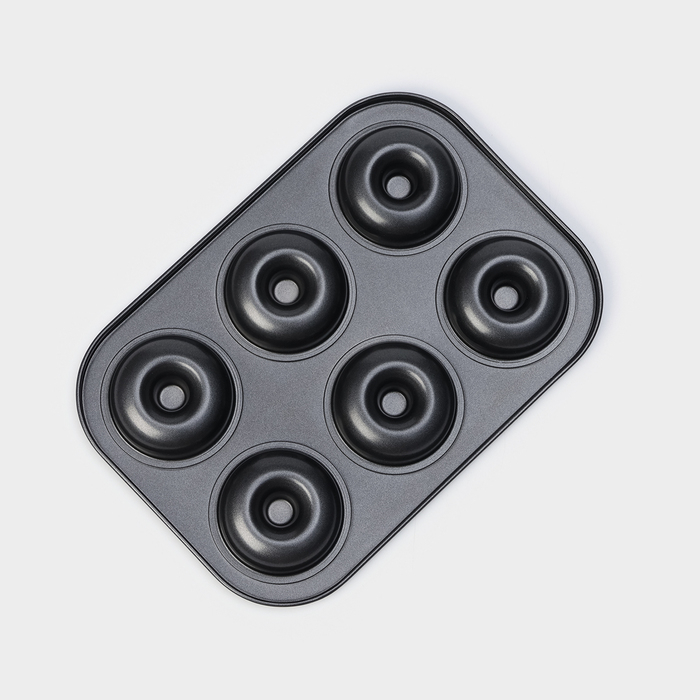 Форма для выпечки Доляна &laquo;Пончики&raquo;, 26,5&times;17 см, 6 ячеек, антипригарное покрытие, цвет чёрный