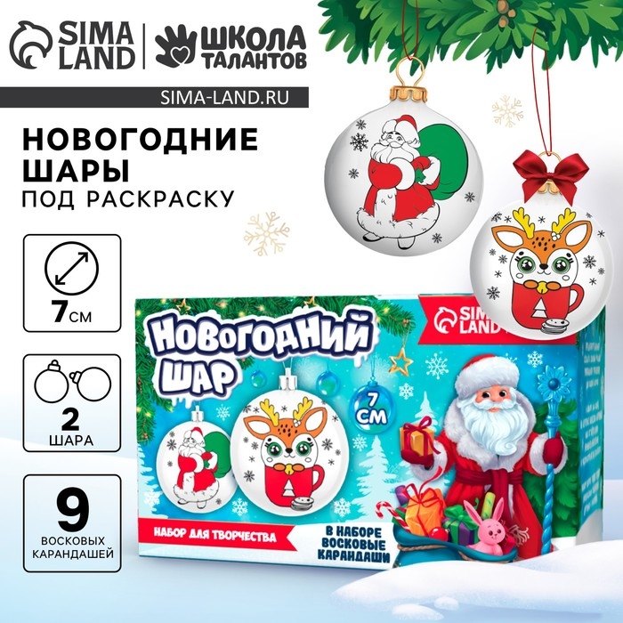 Ёлочные шары под раскраску «Новый год! Праздник в каждый дом», 2 шт, d = 7 см, новогодний набор для творчества