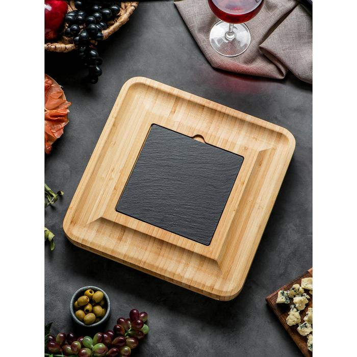 Набор для подачи сыра «Маасдам», 4 ножа, бамбук, доска из сланца Набор для подачи сыра «Маасдам», 4 ножа, бамбук, доска из сланца