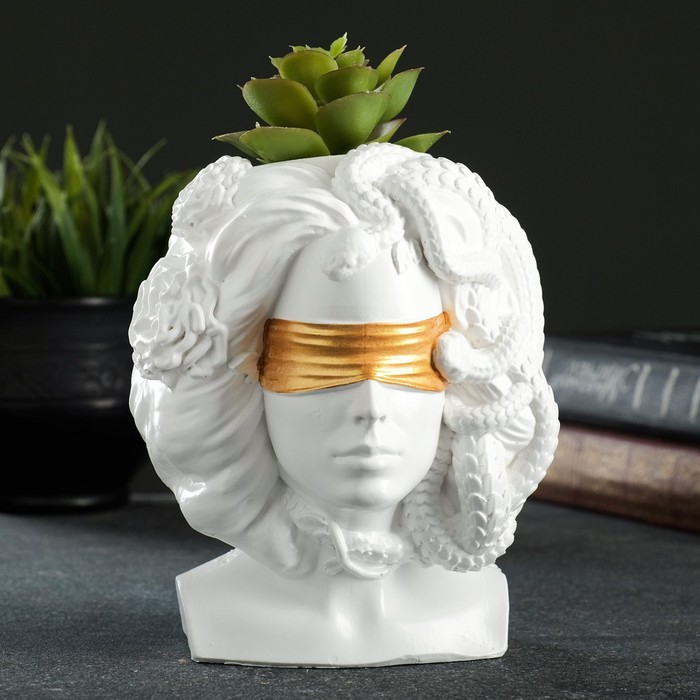 Кашпо - органайзер Кашпо - органайзер "Горгона Медуза" белая с золотом, 13х15х11см