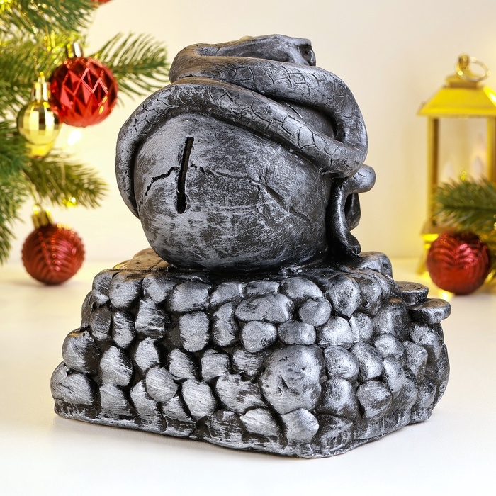 Новый год. Символ 2025. Копилка Новый год. Символ 2025. Копилка "Змея в черепе" 15х15х18см, серебро