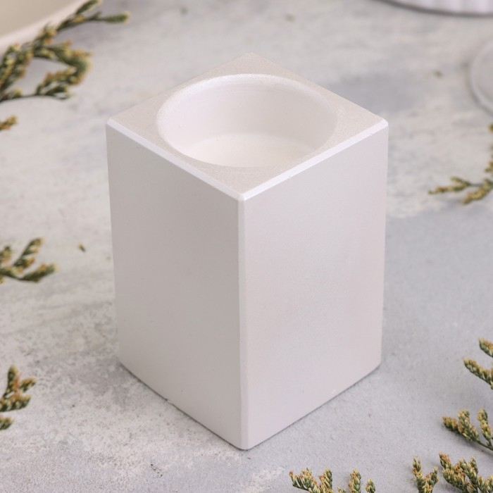 Подсвечник Подсвечник "Квадрат" из гипса, 5х8см, белый перламутр