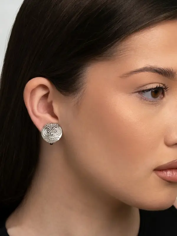 Серьги клипсы для ушей QF &laquo;Сова&raquo;, цвет чернёное серебро