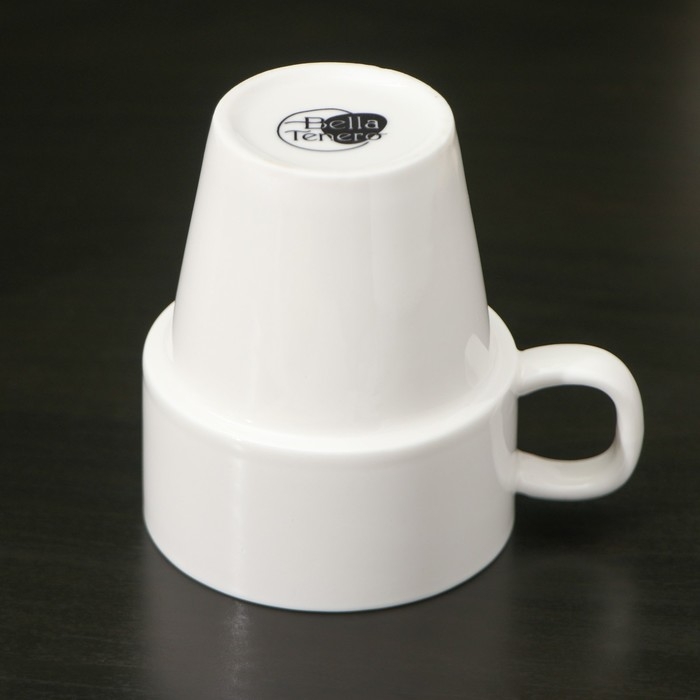 Набор фарфоровых кружек на деревянной подставке BellaTenero, 4 предмета: 200 мл, цвет белый Набор фарфоровых кружек на деревянной подставке BellaTenero, 4 предмета: 200 мл, цвет белый