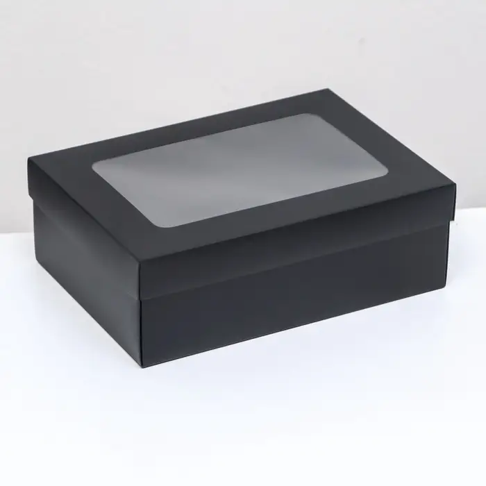 Коробка подарочная складная, упаковка, крышка-дно, с окном, чёрная, 24&times;17&times;8 см