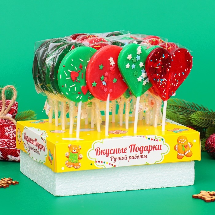 Новый год. Карамель леденцовая на палочке, с декором, Новый год. Карамель леденцовая на палочке, с декором, "Конфетти", МИКС, 40 г