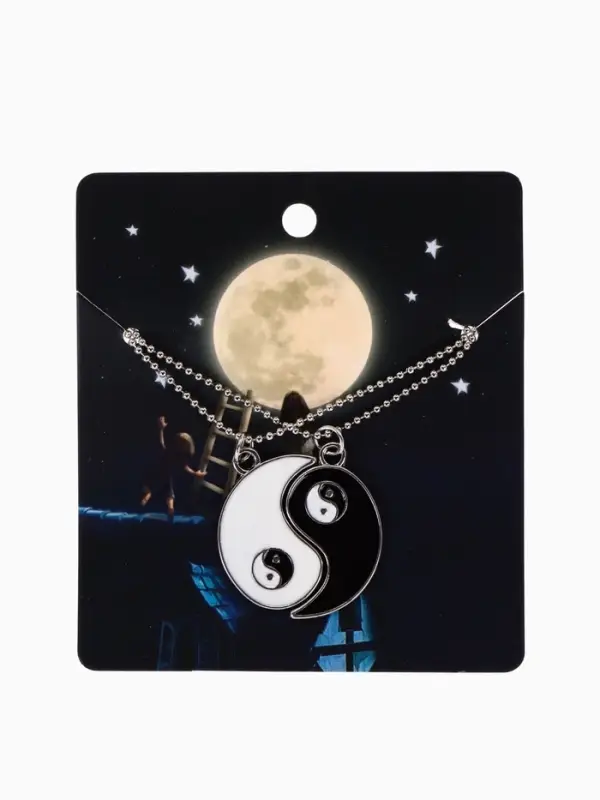 Кулоны парные &laquo;Инь ян капли&raquo;, 45 см, чёрные, белые в серебре