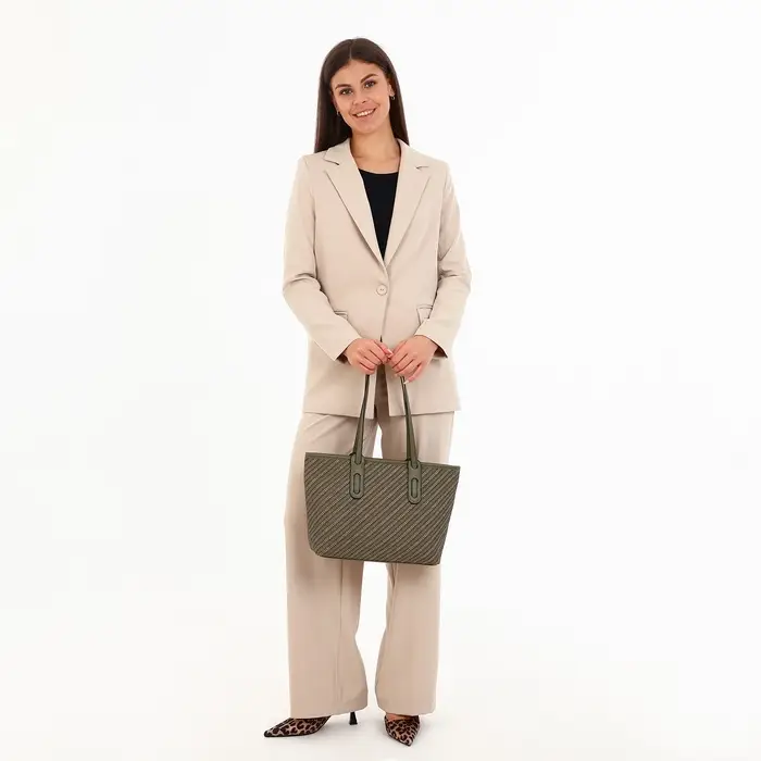 Сумка женская тоут на молнии, 30&times;11&times;25 см, зелёная